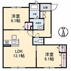 北長瀬駅 徒歩15分 1階の物件間取画像